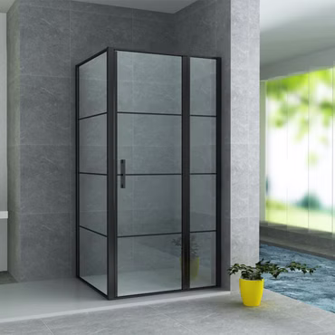 Aloni Duschkabine Schwingtür + Festelement + Seitenwand schwarz matt 90x140x200