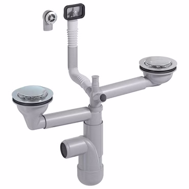 PREVEX Flexloc Siphon, platzsparend, universal, komplett für Küchenspülen/Spülbecken | aus recyceltem Kunststoff