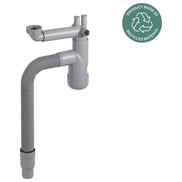 PREVEX Flexloc Universal-Platzspar-Siphon für Küchenspüle, flexibles Ablaufrohr | aus recyceltem Kunststoff