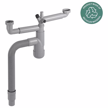 PREVEX Flexloc Siphon 1 1/2" mit 2 Anschlüssen für Küchenspülen/Becken Recyclet