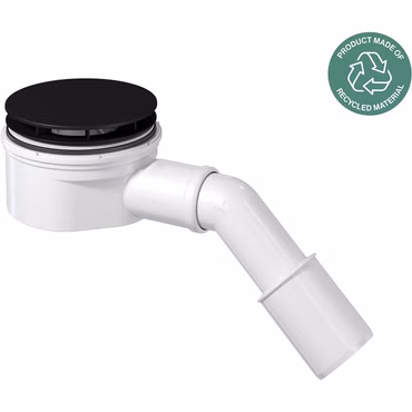 PREVEX Showerloc Ablaufgarnitur flach mit Siphon matt schwarz 90 mm mit Haarsieb 40 50 mm Auslass