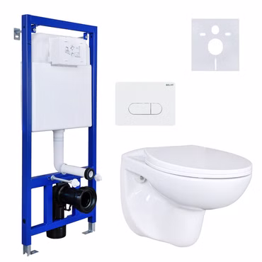 Belvit Komplettset Wand Hänge WC Spülrandlos + Deckel + Vorwandelement + Schallschutz + Betätigungsplatte