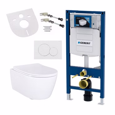 WC-Komplettset mit Geberit Vorwandelement - Wand Hänge WC - Toilette mit Softclose-Deckel & Betätigungsplatte