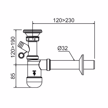 Prevex Preloc Basic Siphon für Waschbecken ø32mm Anschluss an Waschmaschine Metallsieb Gummistopfen Abflussrohr mit Rosette