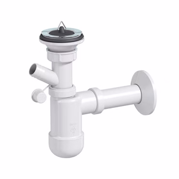 Prevex Preloc Basic Siphon für Waschbecken ø32mm Anschluss an Waschmaschine Metallsieb Gummistopfen Abflussrohr mit Rosette