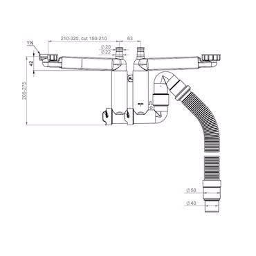 Prevex Smartloc Halb-Siphon 1½" für Spüle mit Anschlüssen für Waschmaschine & Geschirrspüler, flexibles Rohr