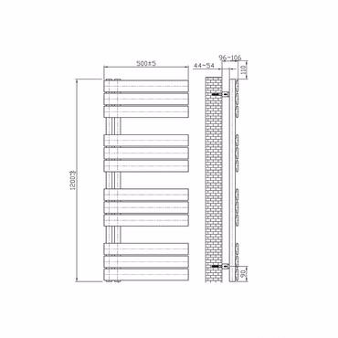 Elektrischer Badheizkörper Paneel Anschluss links schwarz 1200x500 (HxB) 593W