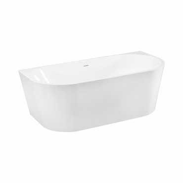 Aloni Halb-Freistehende Badewanne 170x80x60 Mittig Rundeck Acryl Weiß