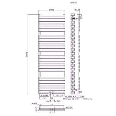 Badheizkörper/Handtuchheizkörper Paneel Mittelanschluss weiß 1800x600 1081 Watt
