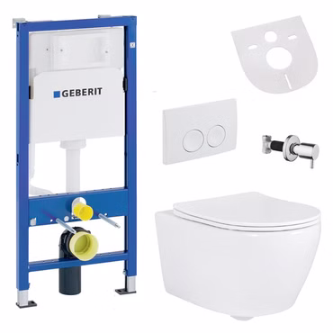 Belvit Hänge WC Set spülrandlos mit Taharet Funktion, Softclose Deckel und Geberit UP100 Vorwandelement Keramik Dusch WC