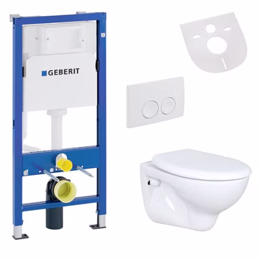 Belvit Wand WC Set Weiß mit Softclose WC Sitz und Geberit UP100 Vorwandelement aus Keramik