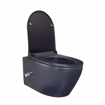 Belvit Wand WC Set spülrandlos Schwarz matt mit Taharet Bidet Warm-Kaltwasser Softclose passend für Geberit UP100