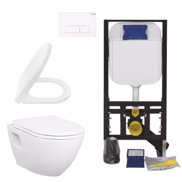Creavit Hänge WC Set Weiß Keramik Wand WC mit Softclose Sitz und Unterputz Vorwandelement Spülkasten 3/6 L Komplettset