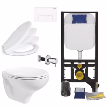Creavit Hänge Taharet WC Set Weiß spülrandlos mit Bidet Softclose WC Sitz und Unterputz Vorwandelement Spülkasten 3/6 L
