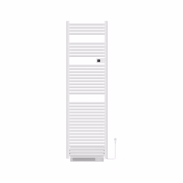 BELRAD Handtuchheizkörper mit Gebläse 2000W – elektrisch mit digitalem Thermostat – 184x54x13,3 cm – Weiß glänzend