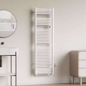 BELRAD Handtuchheizkörper mit Gebläse 2000W – elektrisch mit digitalem Thermostat – 184x54x13,3 cm – Weiß glänzend