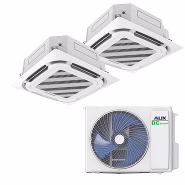 AUX Klimaanlage Set mit 2x 12000 BTU (je 3,5 kW) Kassettengeräten und 27000 BTU (7,9 kW) Außengerät R32 Weiß