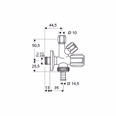 Schell Kombi-Eckventil COMFORT 1/2" mit Geräteanschluss 3/4", Rückflussverhinderer, Fettkammeroberteil, ASAG easy, verchromt