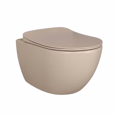 Creavit Rimoff WC Set Hänge WC matt Cappuccino randlos antibakteriell mit Softclose Sitz Duroplast Inox