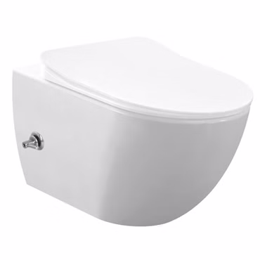 Creavit Rimoff Wand WC Set mit Bidetfunktion Edelstahl Düse Weiß mit Softclose WC Sitz Duroplast