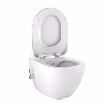 Creavit Rimoff Wand WC Set mit Bidetfunktion Edelstahl Düse Weiß mit Softclose WC Sitz Duroplast