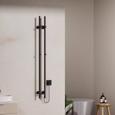 BELVIT elektrischer Handtuchtrockner doppelt 150 cm matt schwarz mit Timer 120W 2 Heizstufen 4 Haken