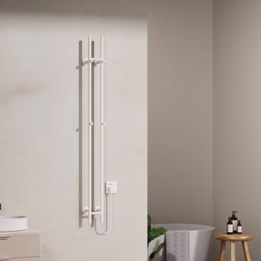 BELVIT elektrischer Handtuchtrockner doppelt 150 cm weiß glänzend mit Timer 120W 2 Heizstufen 4 Haken