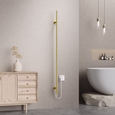BELVIT elektrischer Handtuchtrockner einzeln 150 cm gold gebürstet mit Timer 60W 2 Heizstufen 2 Haken