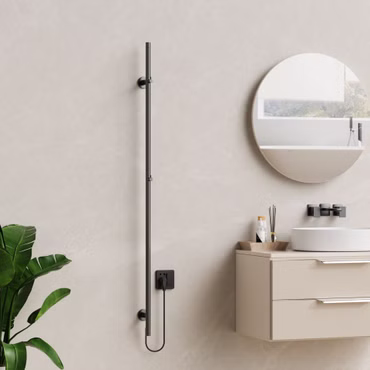 BELVIT elektrischer Handtuchtrockner einzeln 150 cm grau gebürstet mit Timer 60W 2 Heizstufen 2 Haken