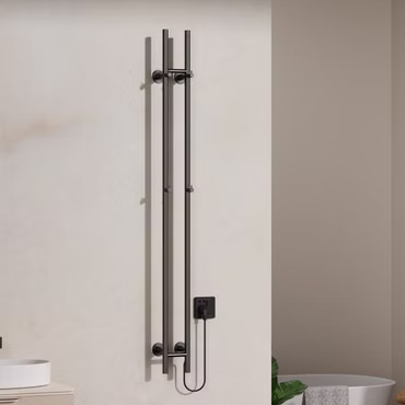 BELVIT elektrischer Handtuchtrockner doppelt 150 cm grau gebürstet mit Timer 120W 2 Heizstufen 4 Haken