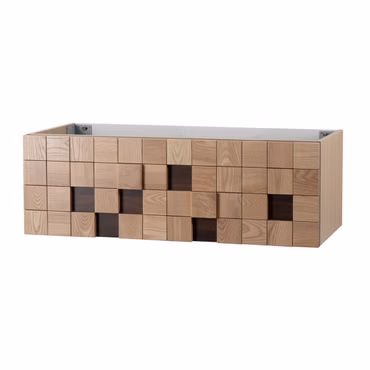 Waschtischunterschrank-Set MOVEA 120 cm Waschbecken mattweiß Mineralguss slim mit Unterschrank helle Eiche Blockmuster