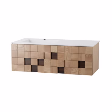 Waschbecken Set MOVEA 120 cm Waschbecken mattweiß Becken links mit Unterschrank helle Eiche