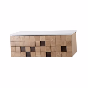MOVEA Badunterschrank Eiche hell mit 120 cm Waschtischplatte Mattweiß Softclose Mineralguss