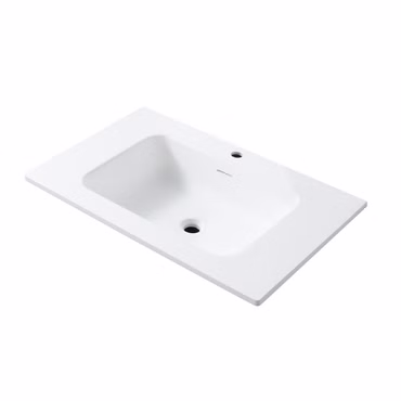 Waschbecken Wonda 80 cm Mattweiß mit Überlauf und Hahnloch schlankes Design Polyresin