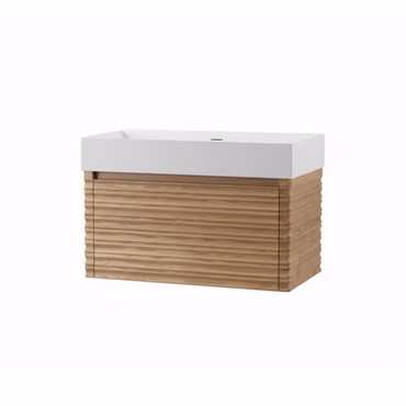Badmöbelset VESTRA 80 cm mattweiß mit Unterschrank Nussbaum Softclose grifflos