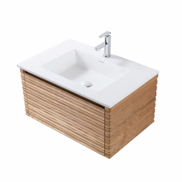 Badmöbelset VESTRA 80 cm Hahnloch mattweiß mit Unterschrank Nussbaum Softclose