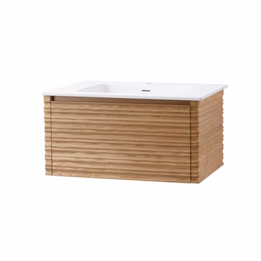 Badmöbelset VESTRA 80 cm Hahnloch mattweiß mit Unterschrank Nussbaum Softclose