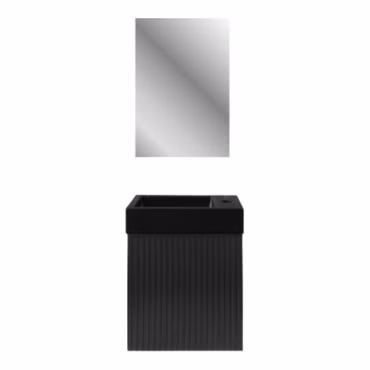 BELVIT Waschbecken Set Mattschwarz 40 cm mit Unterschrank in Schwarzer Eiche platzsparend modern