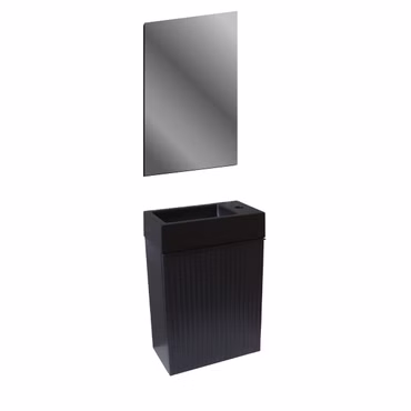 BELVIT Waschbecken Set Mattschwarz 40 cm mit Unterschrank in Schwarzer Eiche platzsparend modern