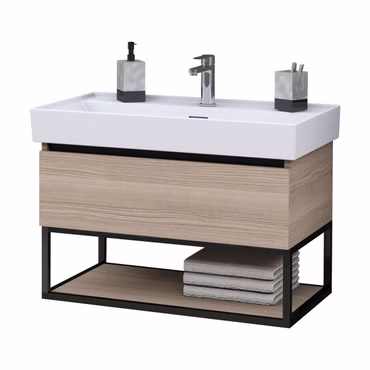 BELVIT Badmöbel Set mit Waschbecken 80 cm & Unterschrank 75 cm Nussoptik mit Metallgestell