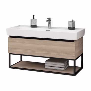 BELVIT Badmöbel Set mit Waschbecken 100 cm & Unterschrank 95 cm Nussoptik mit Metallgestell