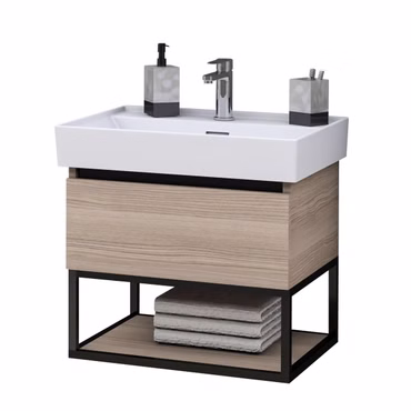 BELVIT Badmöbel Set mit Waschbecken 60 cm & Unterschrank 55 cm Nussoptik mit Metallgestell