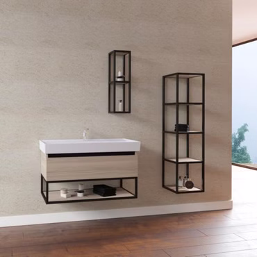 BELVIT Badmöbel Set mit Waschbecken 60 cm & Unterschrank 55 cm Nussoptik mit Metallgestell