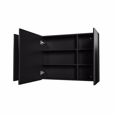 BELVIT DRAVA Spiegelschrank 120×70 cm Mattschwarz mit 3 einseitigen Spiegeltüren