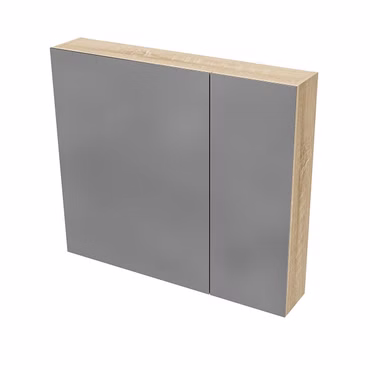 BELVIT DRAVA Spiegelschrank Bad 60x70 cm Eiche 2 Türen 4 Böden Softclose