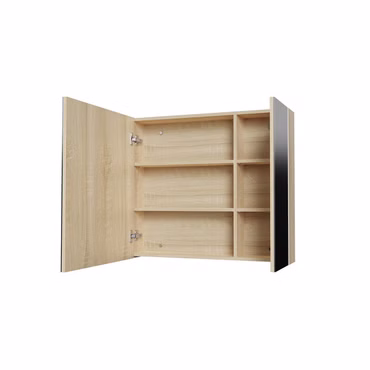 BELVIT DRAVA Spiegelschrank Bad 60x70 cm Eiche 2 Türen 4 Böden Softclose