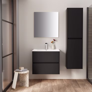 BELVIT DRAVA Badspiegel 57x60 cm Mattschwarz Rahmen Modernes Design