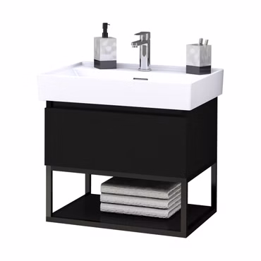 BELVIT Badmöbel-Set mit 60 cm Keramikwaschbecken Aufsatz- oder Wandmontage mit Überlauf & Hahnloch inklusive SOVENA Badunterschrank Schwarz Matt