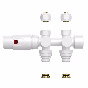 Belvit Design Heizkörperventil Thermostat Weiß glänzend für Wand- und Bodenanschluss 1/2" PEX 16 x 2mm Konus M30