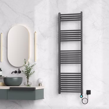 BELVIT Elektrischer Badheizkörper mit Digitalem Thermostat Smart WiFi Rechtsanschluss 900W Dunkelgrau 1600x500 mm